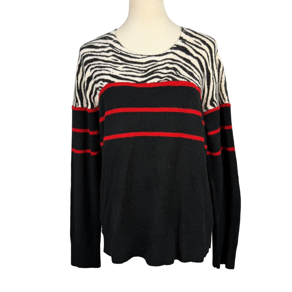 Sweater Womens XL Zebra Stripe Knit Pullover Black Red Cozy Animal Print Casual